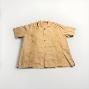 Silk Camp Shirt Mens XL Tommy Bahama Yellow Embroidered Hawaiian Vacation (A14)